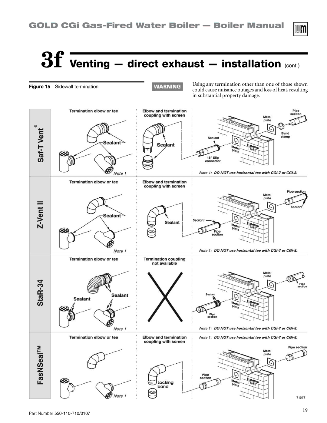 Weil-McLain 550-110-710/0107 manual Using any termination other than one of those shown 