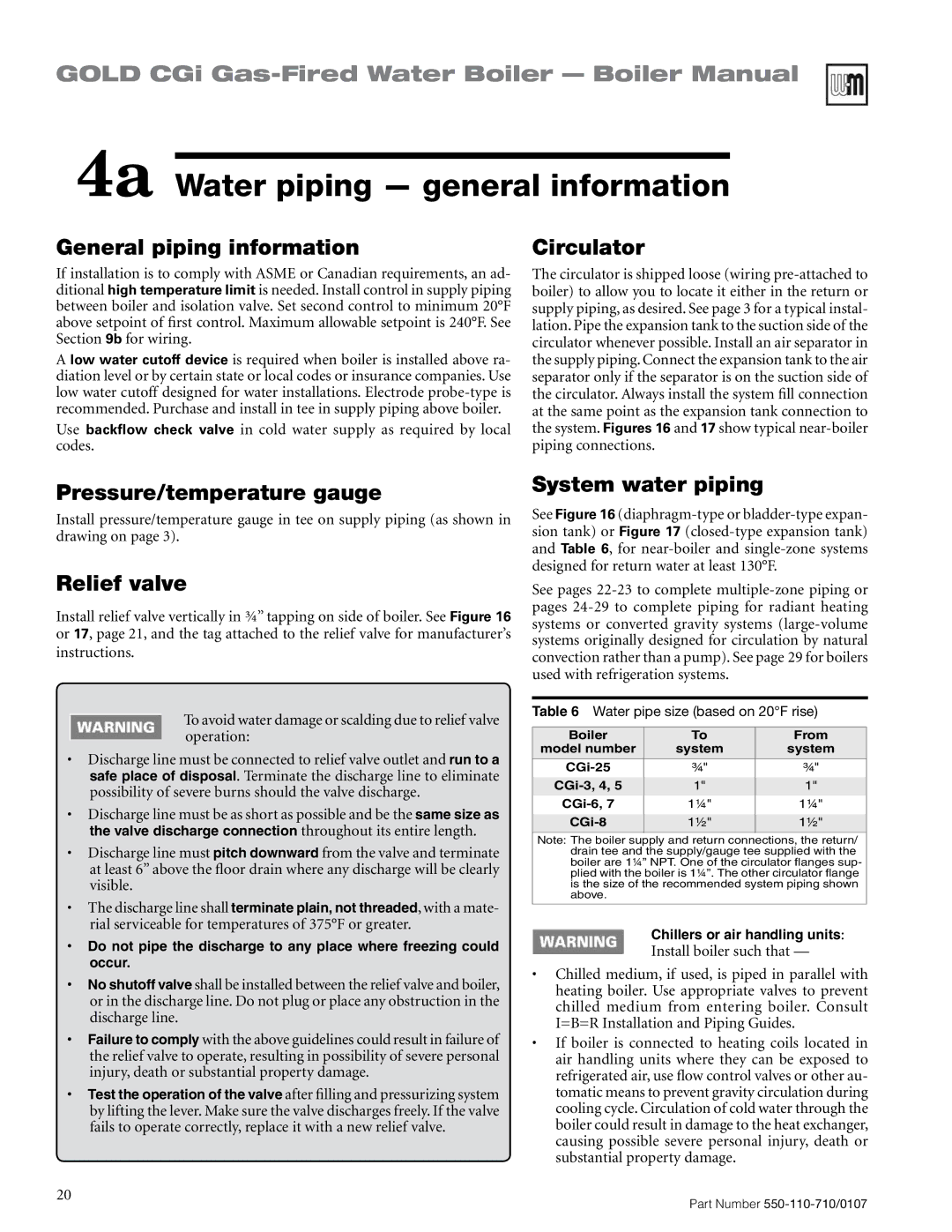 Weil-McLain 550-110-710/0107 manual 4a Water piping general information 