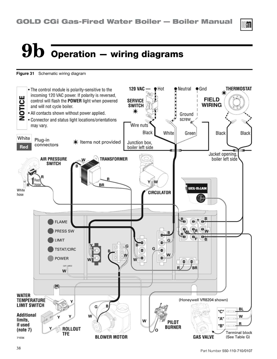 Weil-McLain 550-110-710/0107 manual 9b Operation wiring diagrams, Schematic wiring diagram 