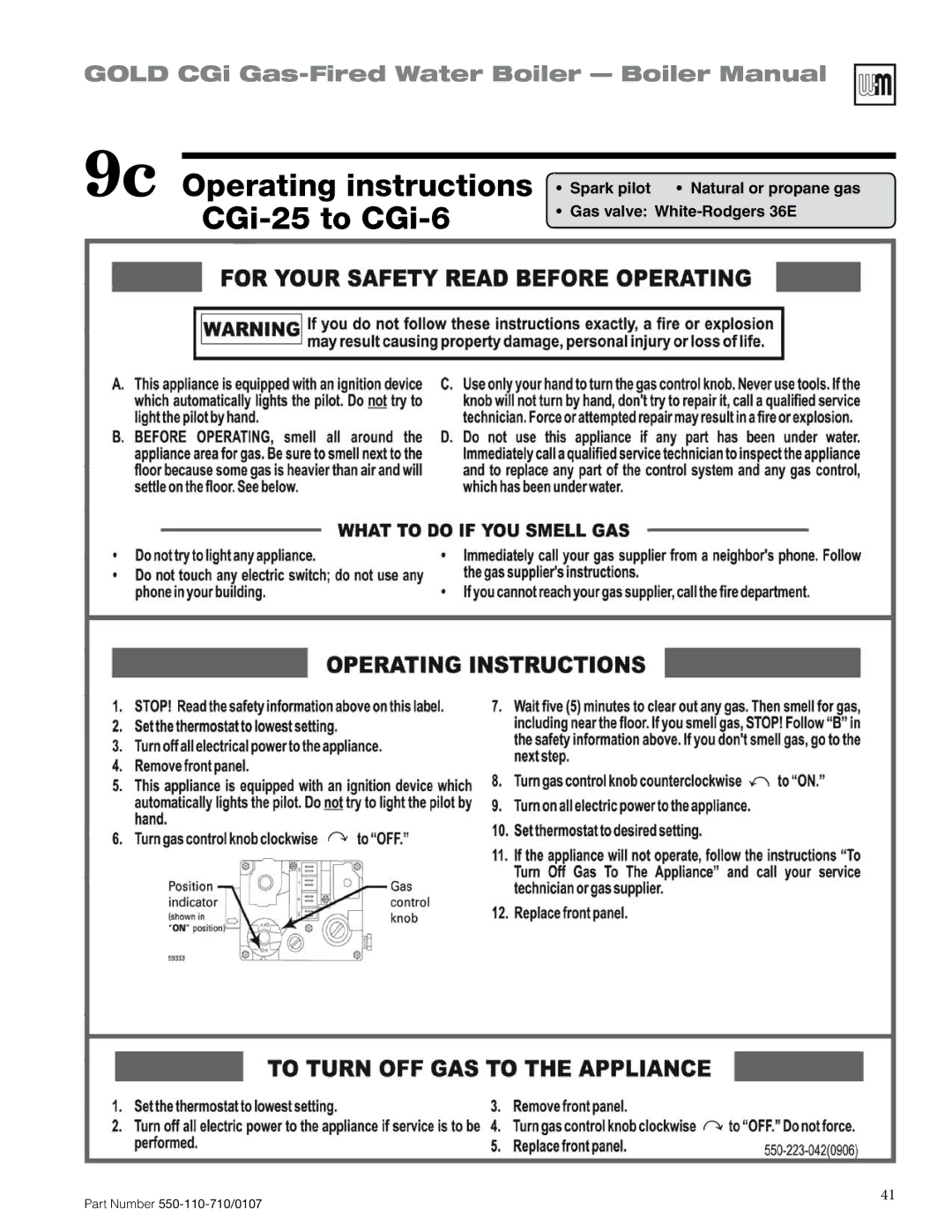 Weil-McLain 550-110-710/0107 manual 9c Operating instructions CGi-25 to CGi-6 