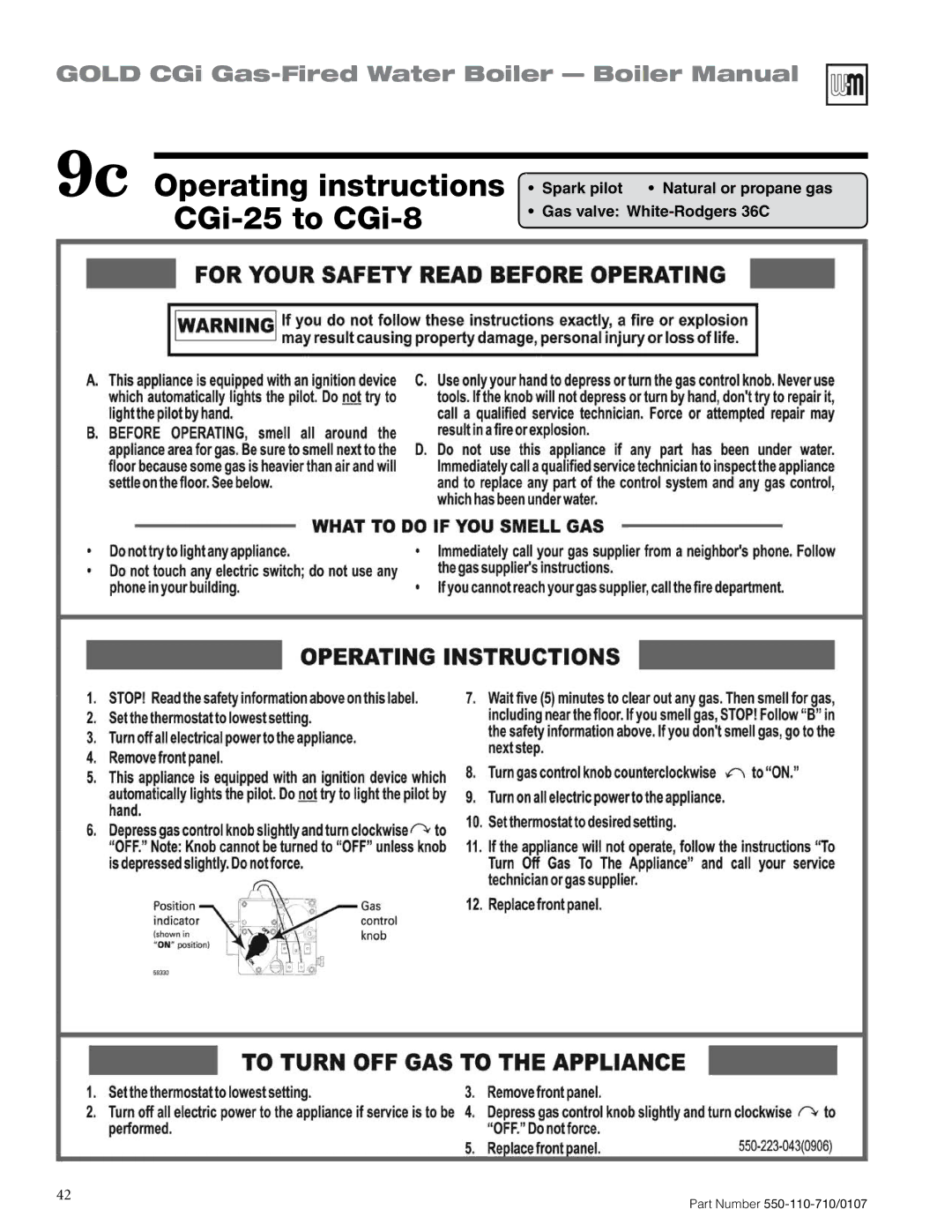 Weil-McLain 550-110-710/0107 manual 9c Operating instructions CGi-25 to CGi-8 