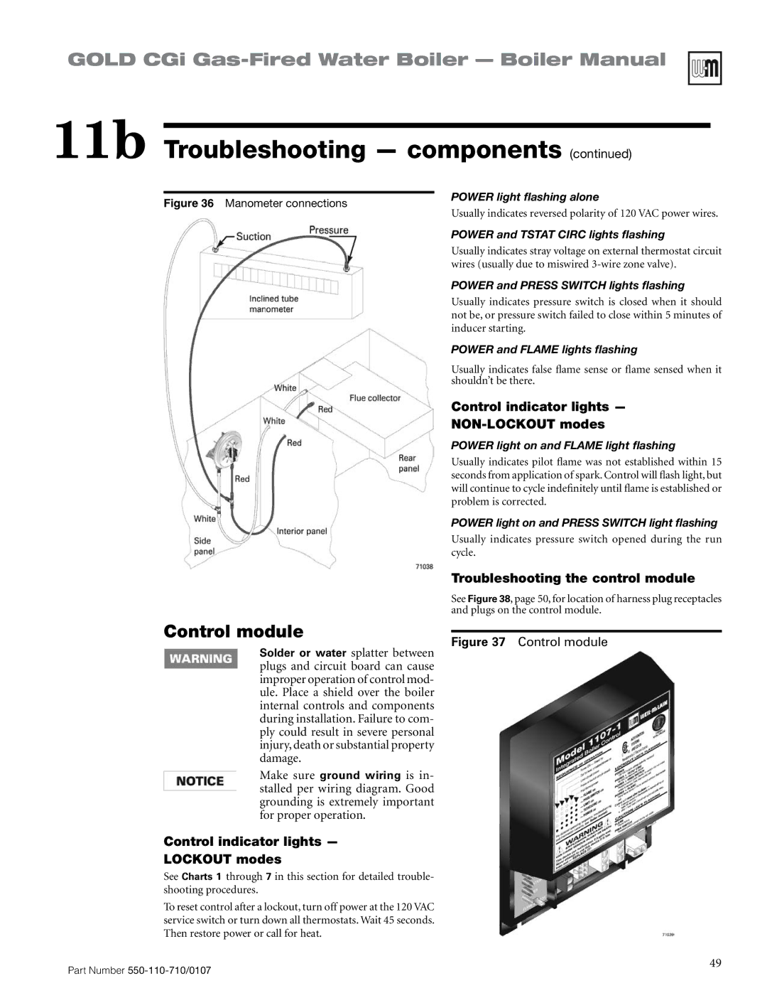 Weil-McLain 550-110-710/0107 manual Control module, Control indicator lights, NON-LOCKOUT modes 