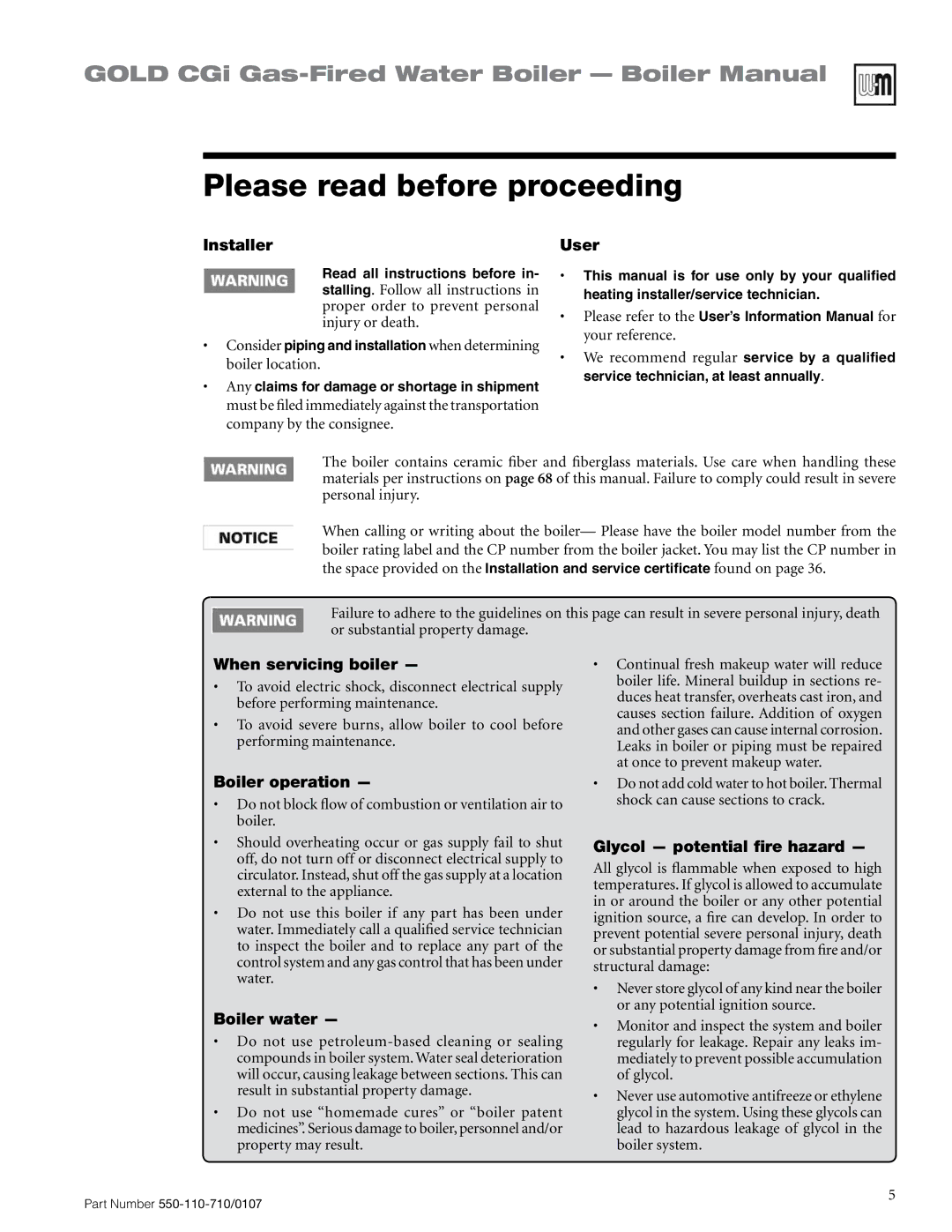 Weil-McLain 550-110-710/0107 manual Please read before proceeding 