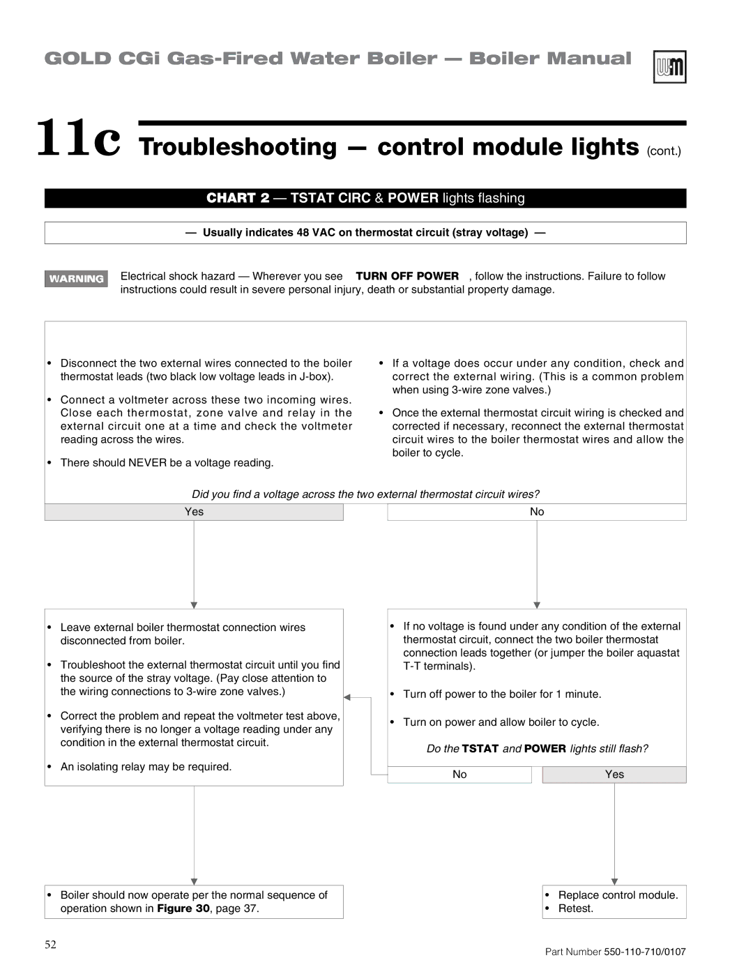 Weil-McLain 550-110-710/0107 manual Chart 2 Tstat Circ & Power lights flashing 