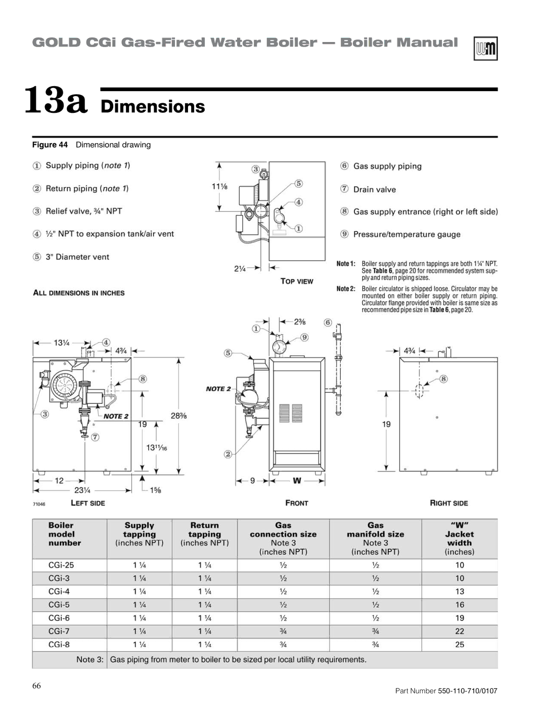 Weil-McLain 550-110-710/0107 manual 13a Dimensions, Dimensional drawing 