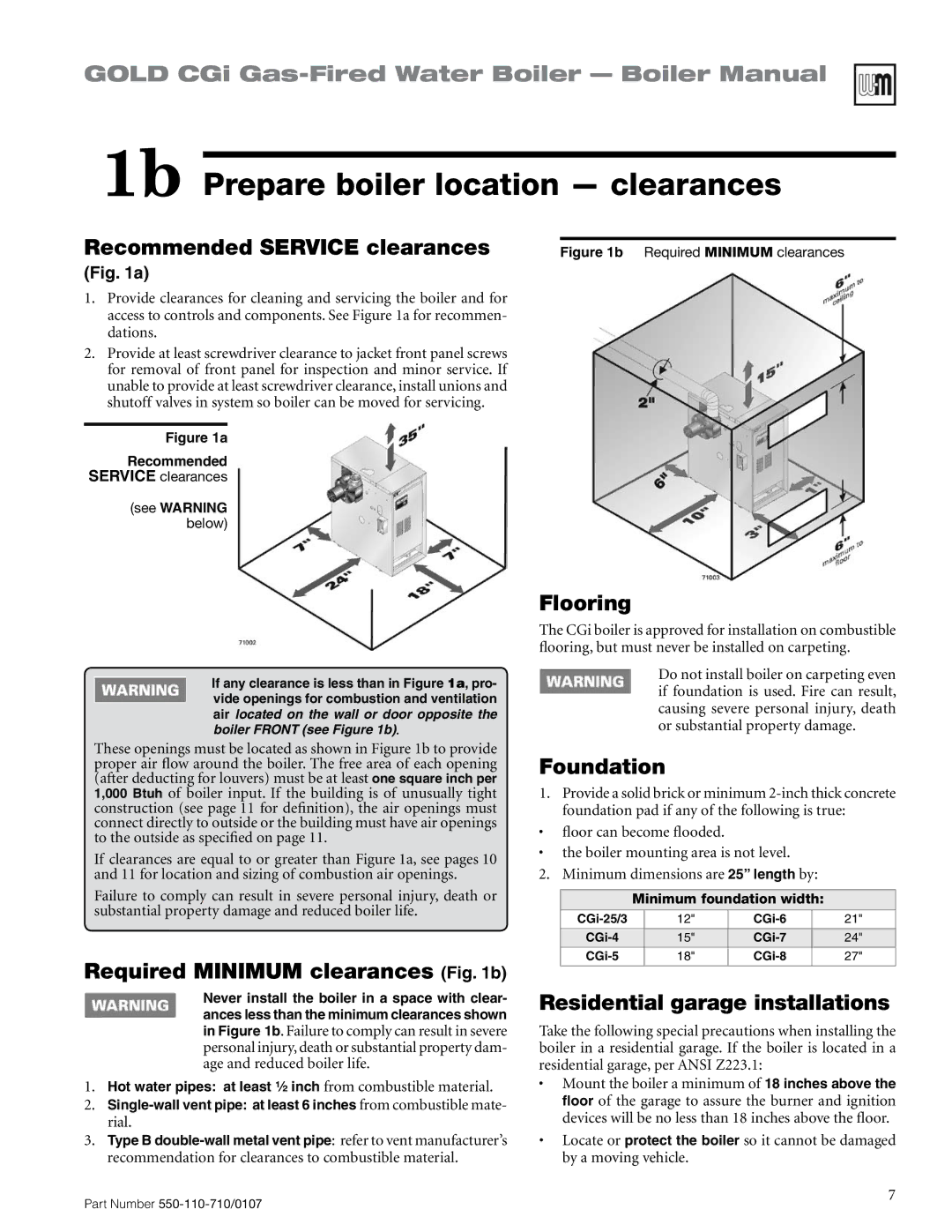 Weil-McLain 550-110-710/0107 manual 1b Prepare boiler location clearances 