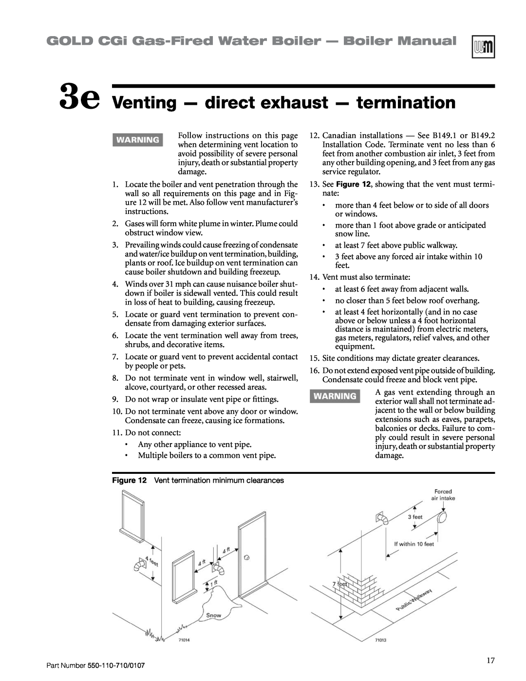 Weil-McLain 550-110-710/0107 3e Venting — direct exhaust — termination, GOLD CGi Gas-FiredWater Boiler — Boiler Manual 