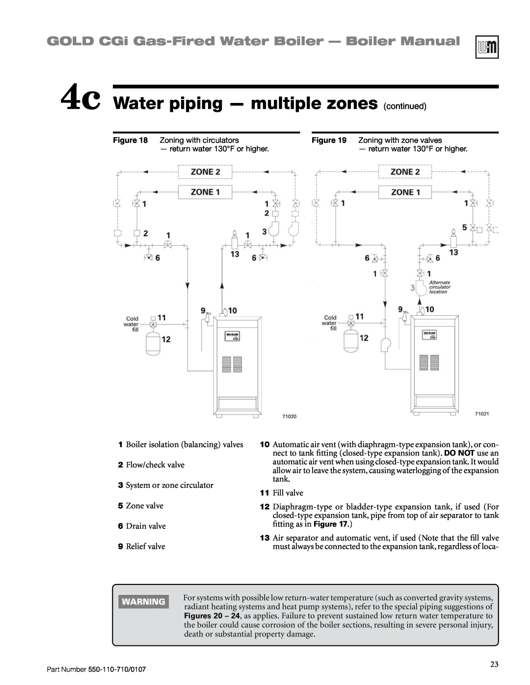 Weil-McLain 550-110-710/0107 4c Water piping — multiple zones continued, GOLD CGi Gas-FiredWater Boiler — Boiler Manual 