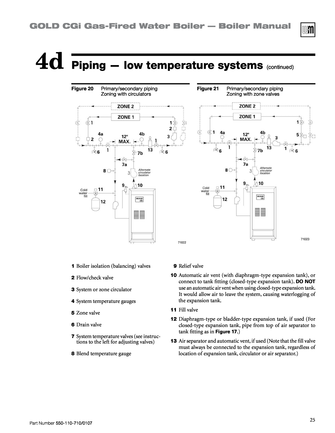 Weil-McLain 550-110-710/0107 4d Piping - low temperature systems continued, GOLD CGi Gas-FiredWater Boiler — Boiler Manual 