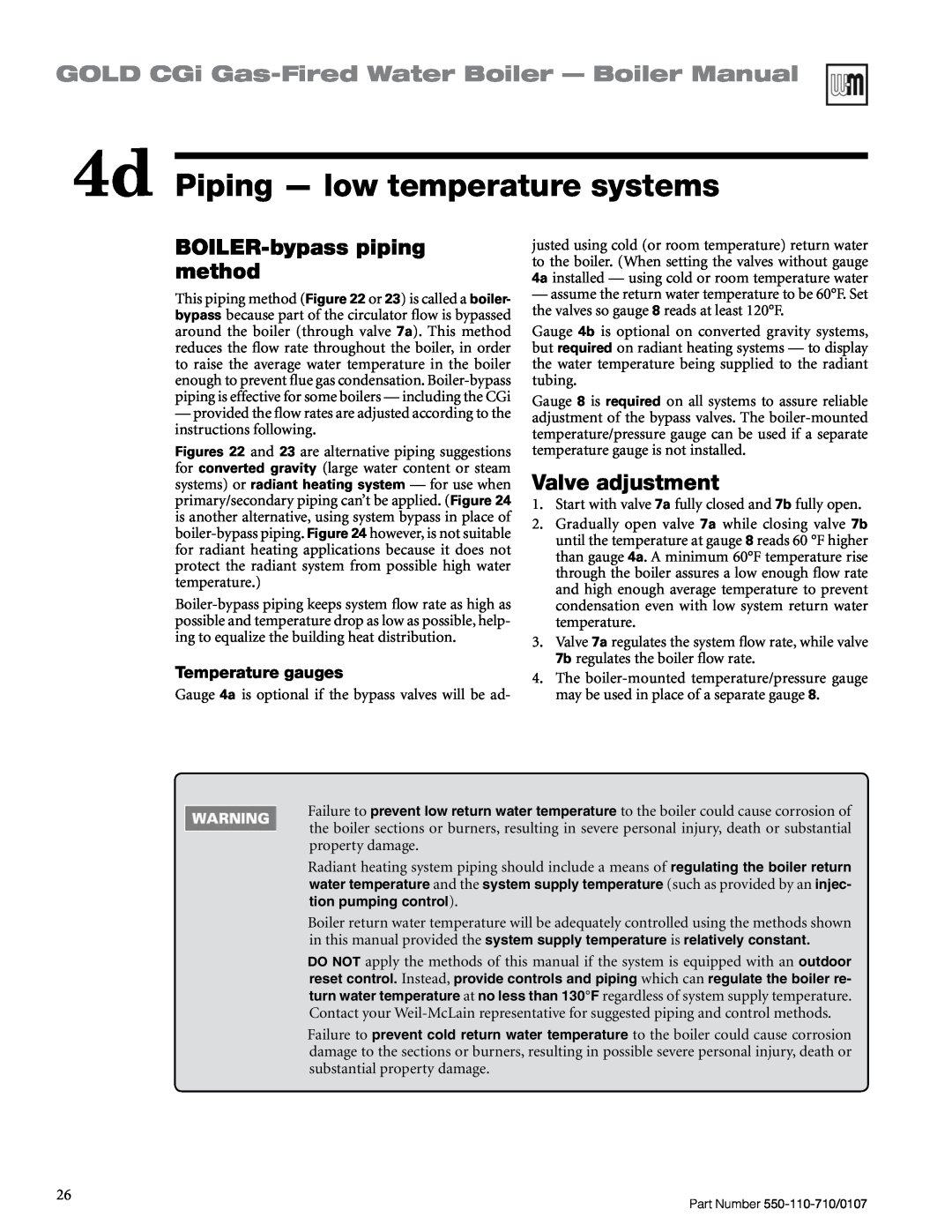 Weil-McLain 550-110-710/0107 manual 4d Piping — low temperature systems, GOLD CGi Gas-FiredWater Boiler — Boiler Manual 