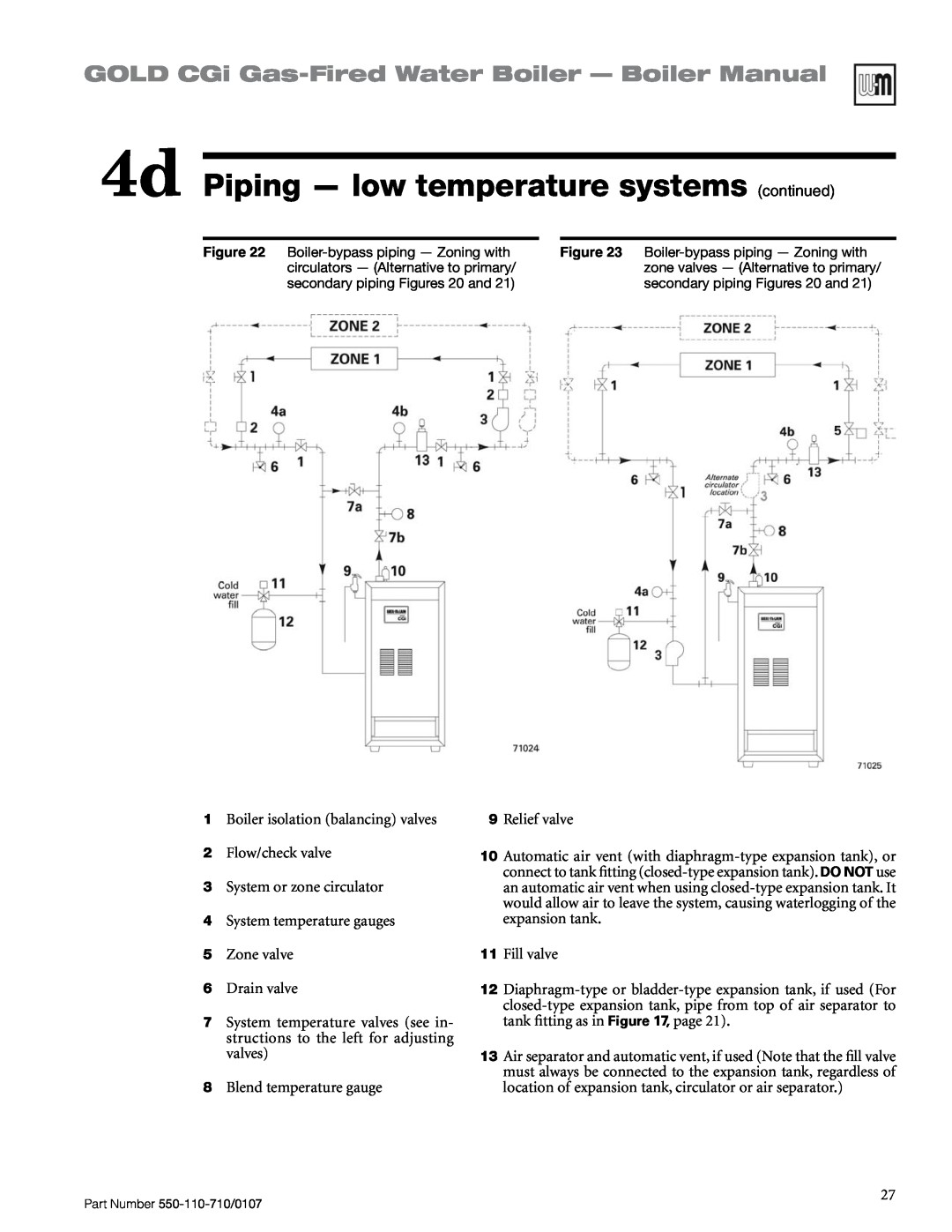 Weil-McLain 550-110-710/0107 4d Piping — low temperature systems continued, GOLD CGi Gas-FiredWater Boiler — Boiler Manual 