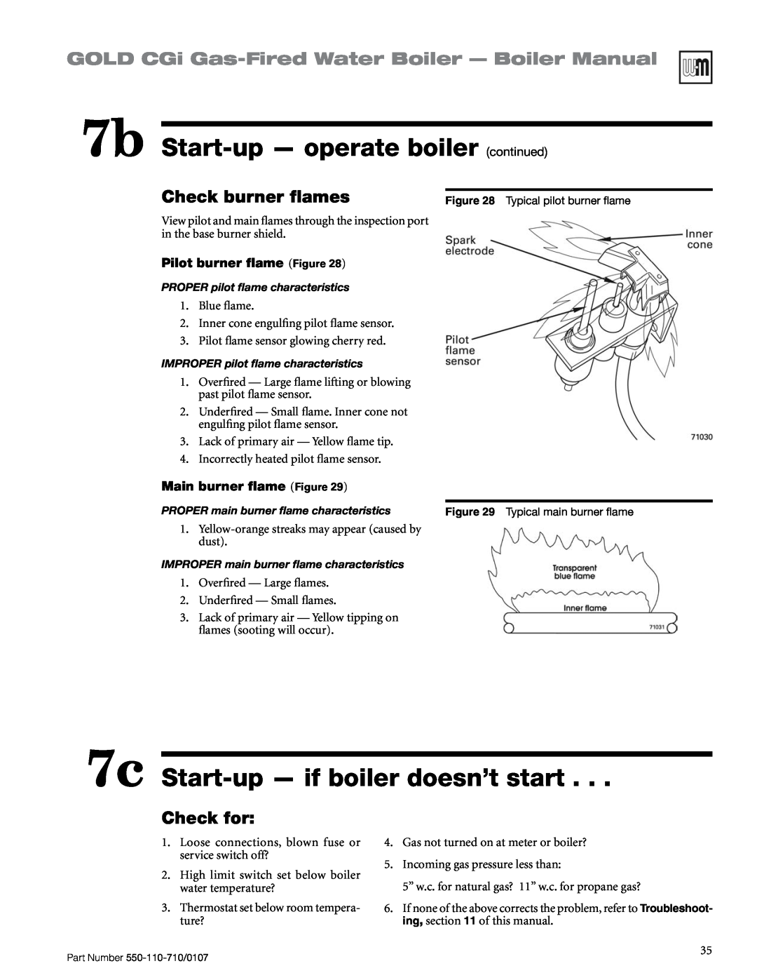 Weil-McLain 550-110-710/0107 manual 7b Start-up— operate boiler continued, 7c Start-up- if boiler doesn’t start 