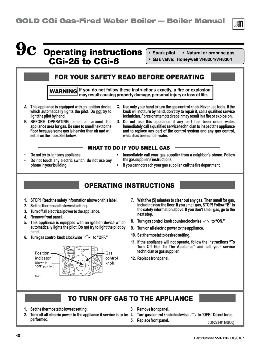 Weil-McLain 550-110-710/0107 9c Operating instructions CGi-25to CGi-6, GOLD CGi Gas-FiredWater Boiler — Boiler Manual 