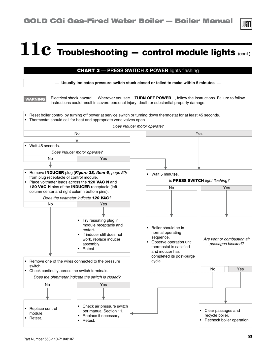 Weil-McLain 550-110-710/0107 manual 11c Troubleshooting — control module lights cont, Does inducer motor operate? 