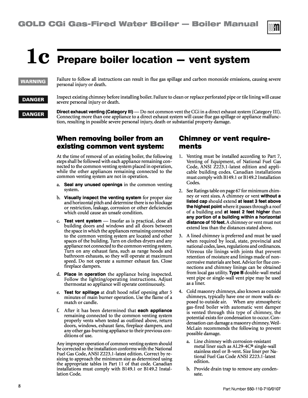 Weil-McLain 550-110-710/0107 1c Prepare boiler location — vent system, GOLD CGi Gas-FiredWater Boiler — Boiler Manual 