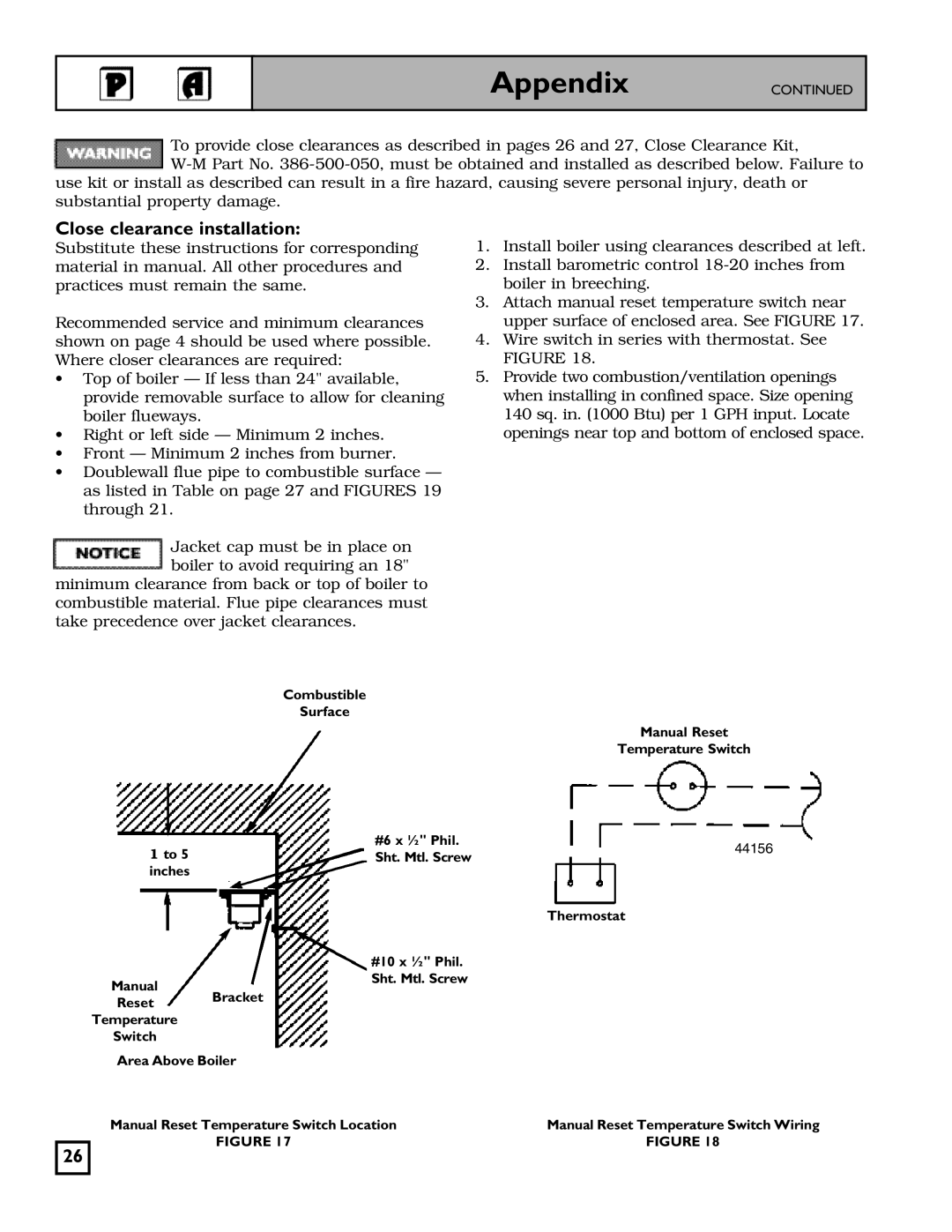 Weil-McLain 550-141-826/1201 manual Close clearance installation 