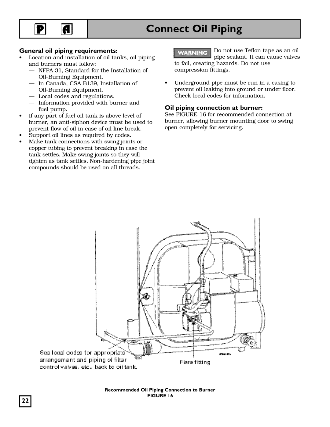 Weil-McLain 550-141-826/1201 manual Connect Oil Piping, General oil piping requirements, Oil piping connection at burner 