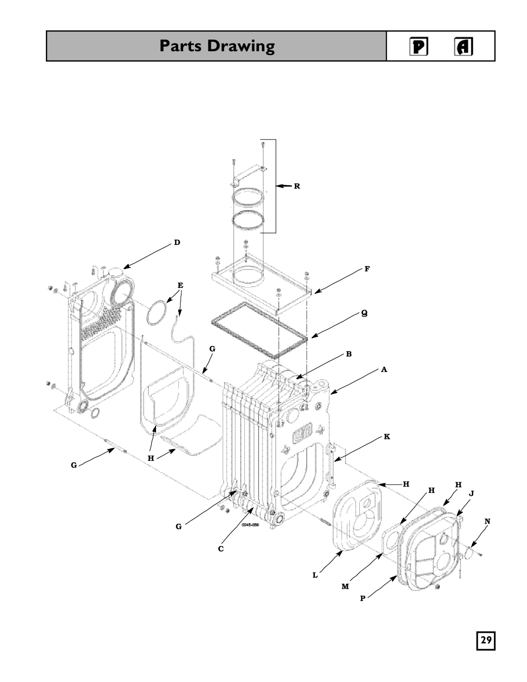 Weil-McLain 550-141-826/1201 manual Parts Drawing, D E G H G, F Q B A K, C L M P 