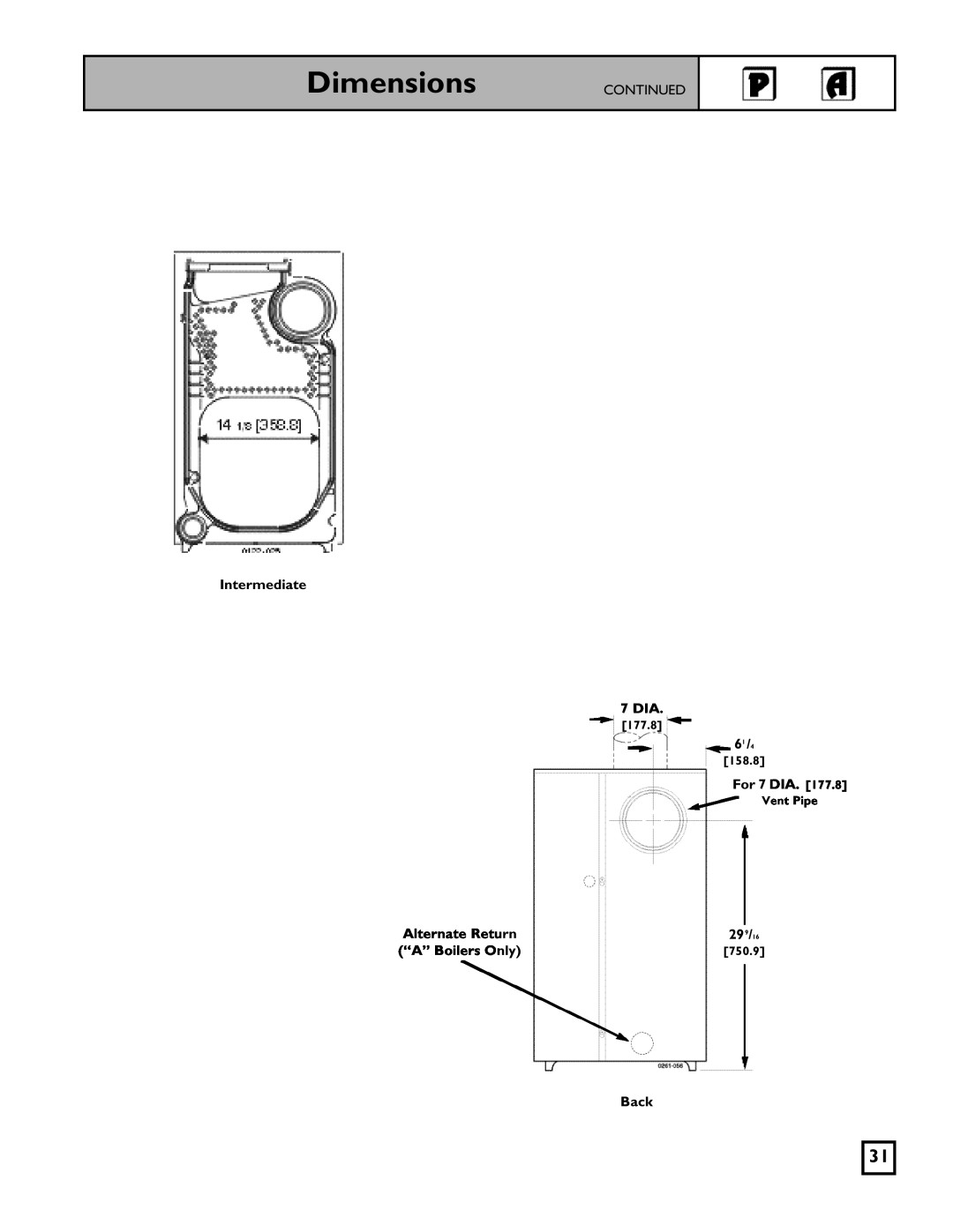 Weil-McLain 550-141-826/1201 manual Dimensions, Continued, 177.8, 158.8, Vent Pipe, 750.9 