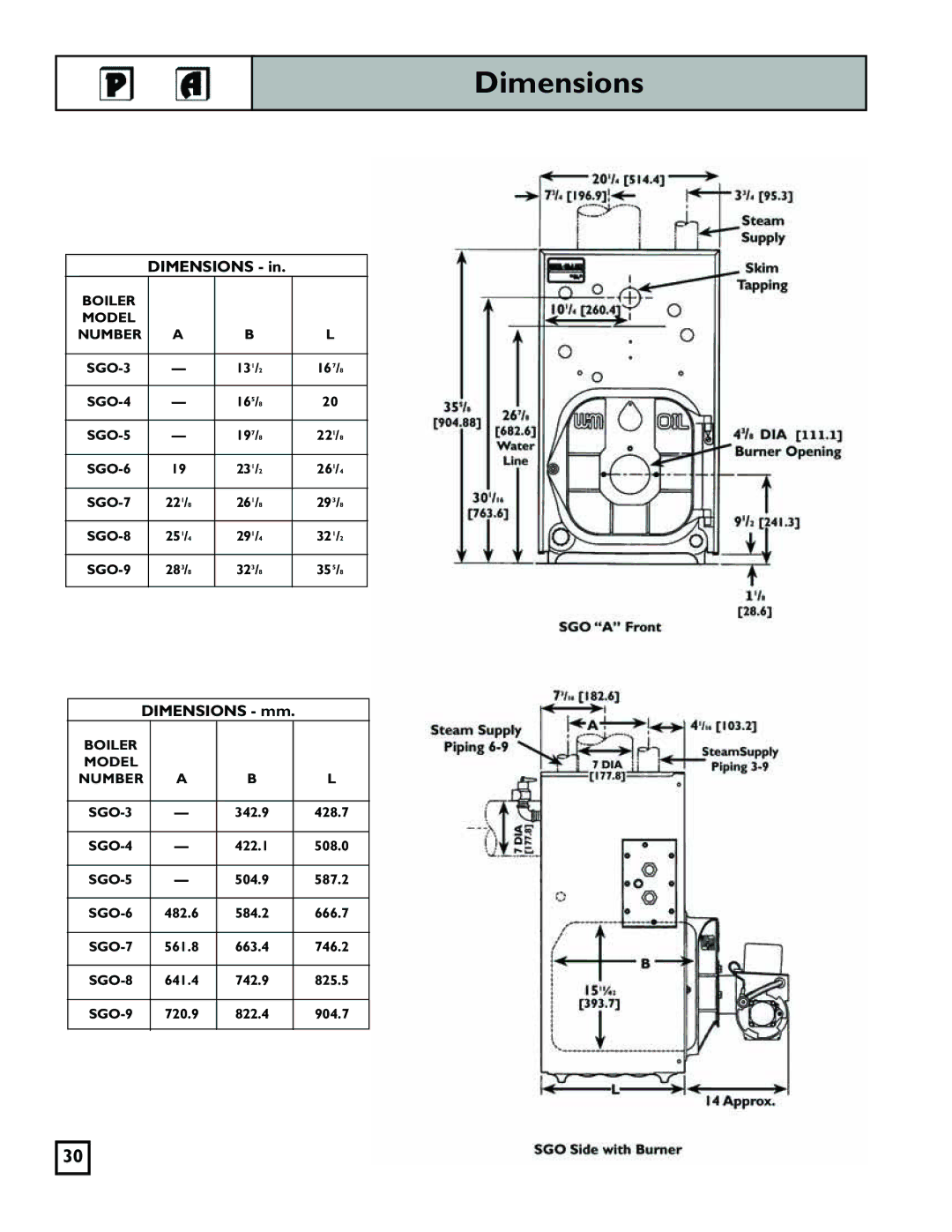 Weil-McLain 550-141-829/1201 manual Dimensions 