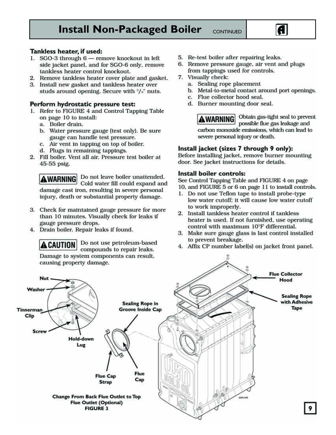 Weil-McLain 550-141-829/1201 manual Install Non-Packaged Boiler 