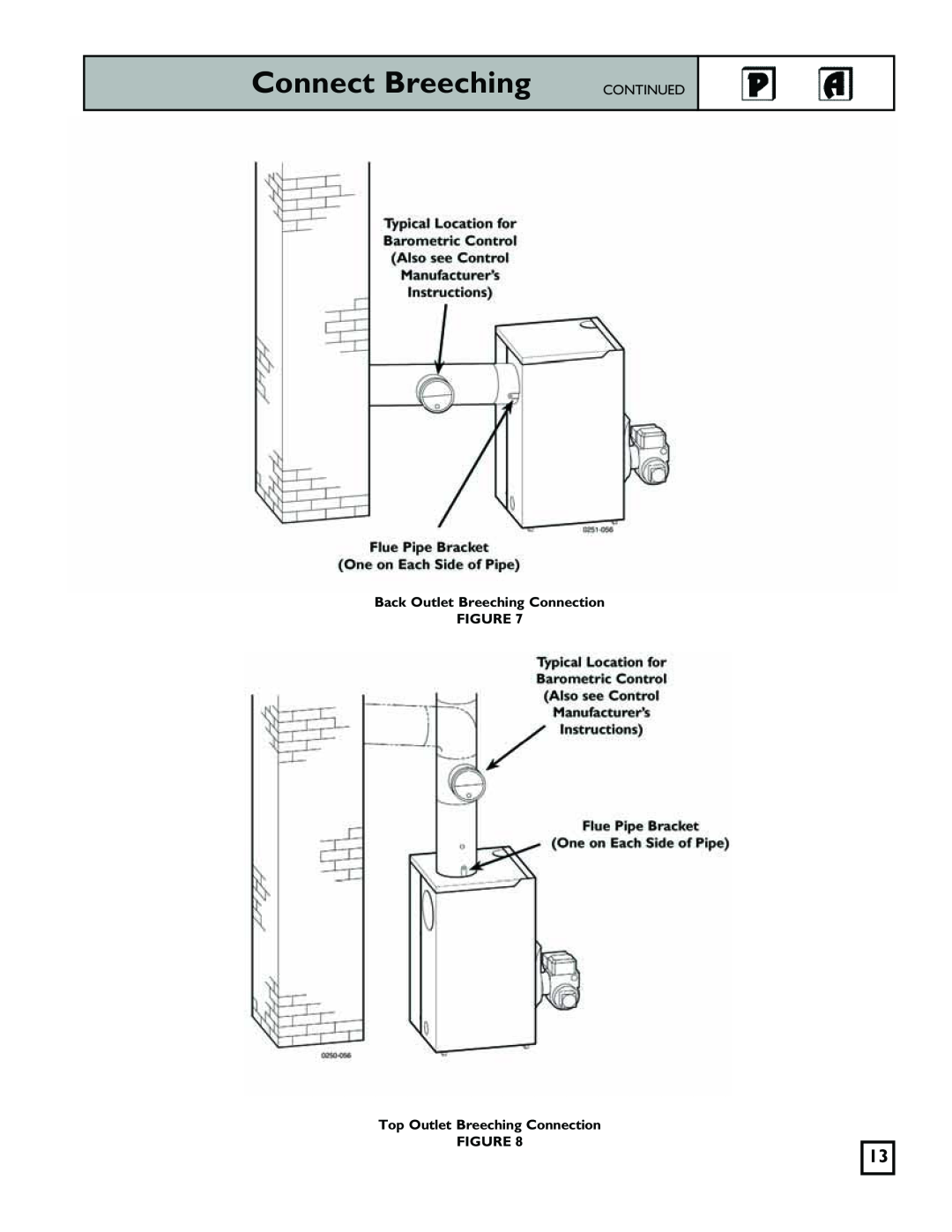 Weil-McLain 550-141-829/1201 manual Connect Breeching, Continued, Back Outlet Breeching Connection FIGURE 