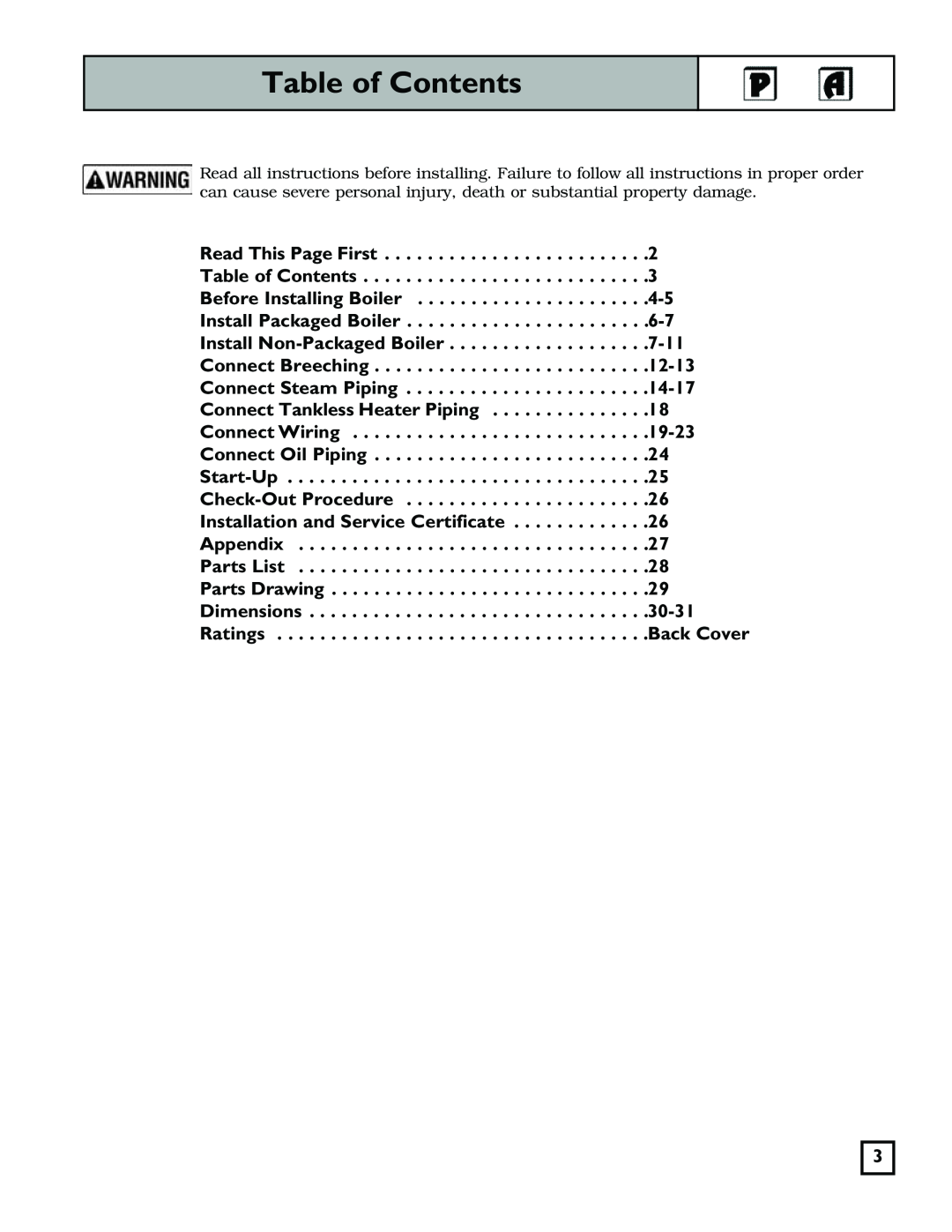 Weil-McLain 550-141-829/1201 manual Table of Contents 