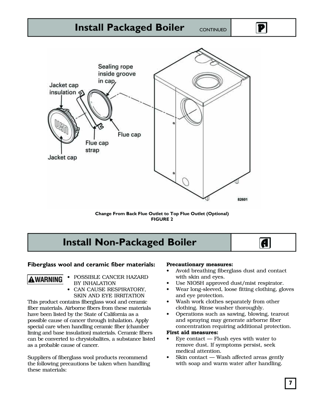 Weil-McLain 550-141-829/1201 manual Install Packaged Boiler CONTINUED, Install Non-PackagedBoiler, Precautionary measures 
