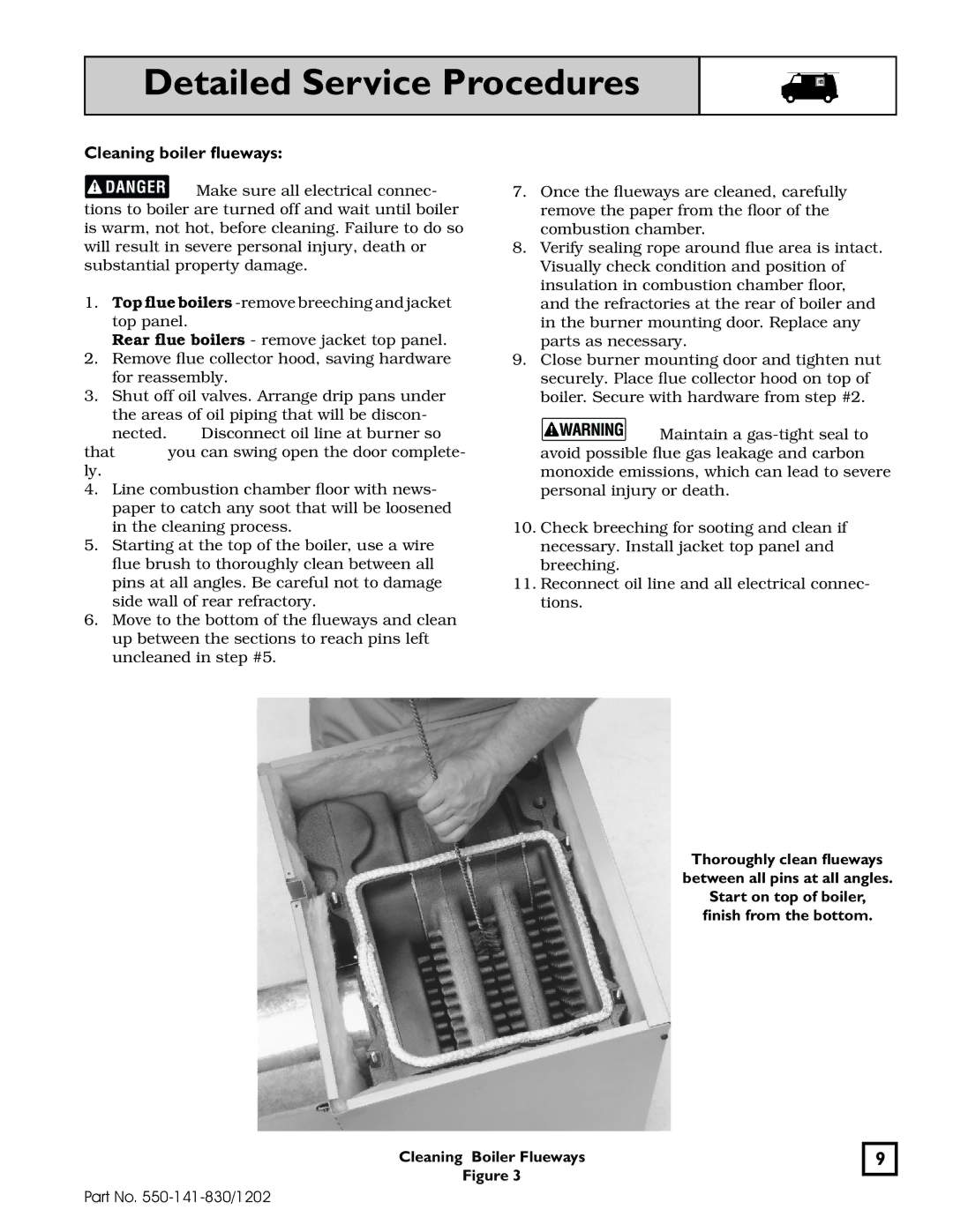 Weil-McLain 550-141-830/1202 manual Detailed Service Procedures, Cleaning boiler flueways 