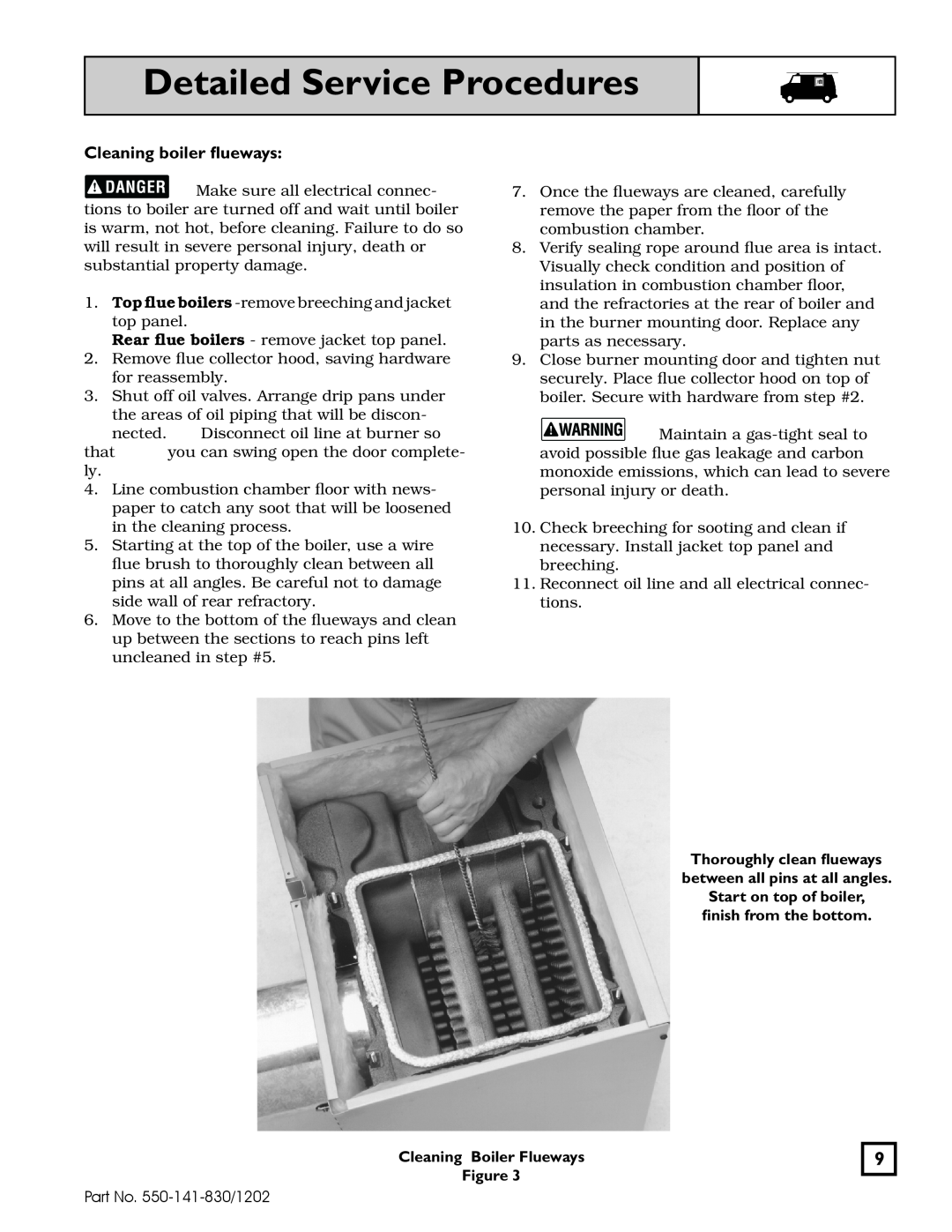 Weil-McLain 550-141-830/1202 manual Detailed Service Procedures, Cleaning boiler flueways, Cleaning Boiler Flueways Figure 