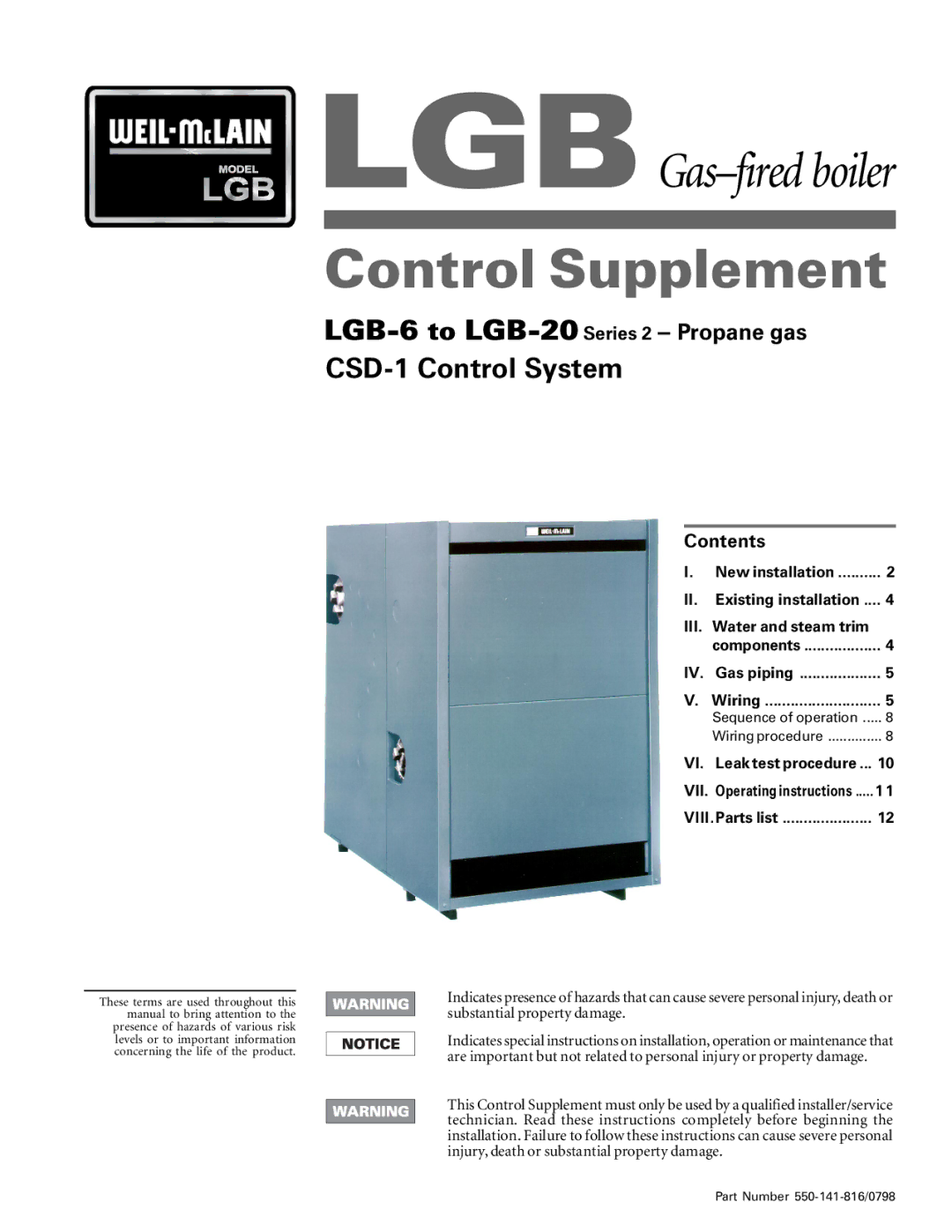 Weil-McLain 6-20 Series operating instructions LGBGas-fired boiler 