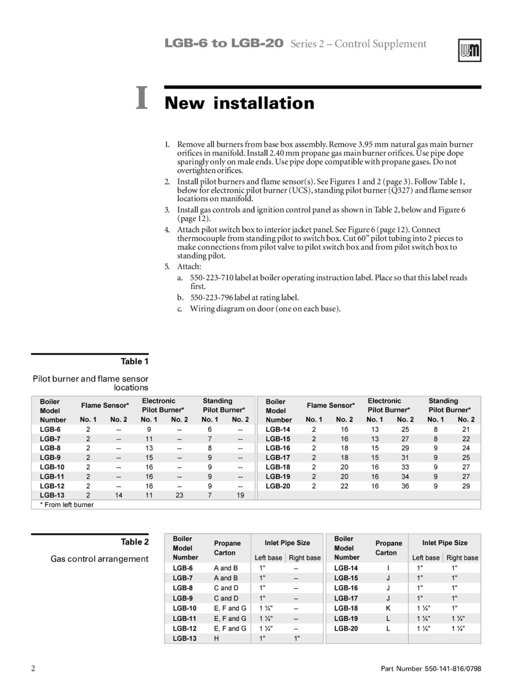 Weil-McLain 6-20 Series operating instructions New installation, 3URSDQH 