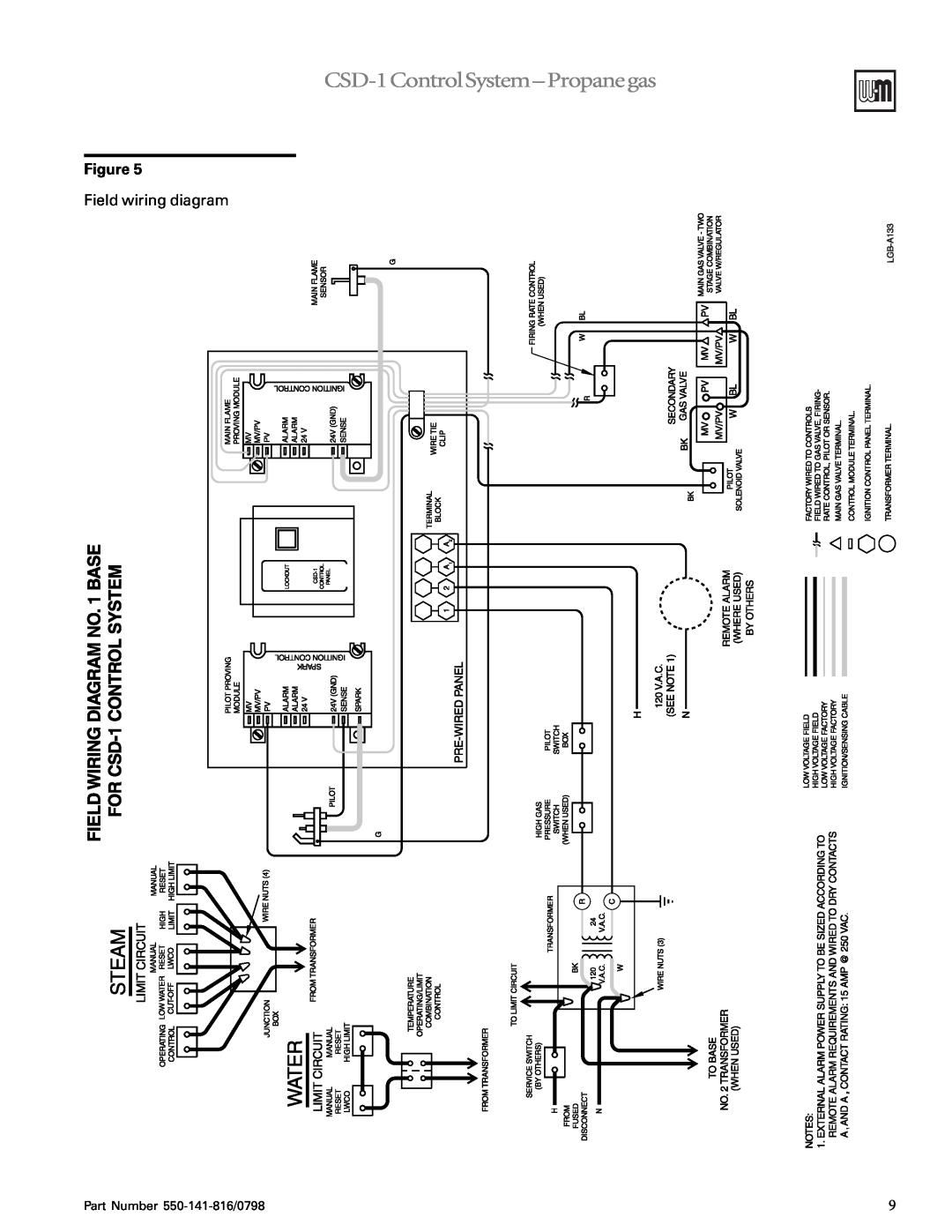 Weil-McLain 6-20 Series Field wiring diagram, CSD-1ControlSystem-Propanegas, Part Number 550-141-816/0798 