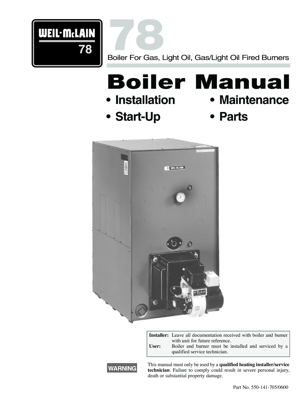 Weil-McLain 78 manual Boiler Manual 