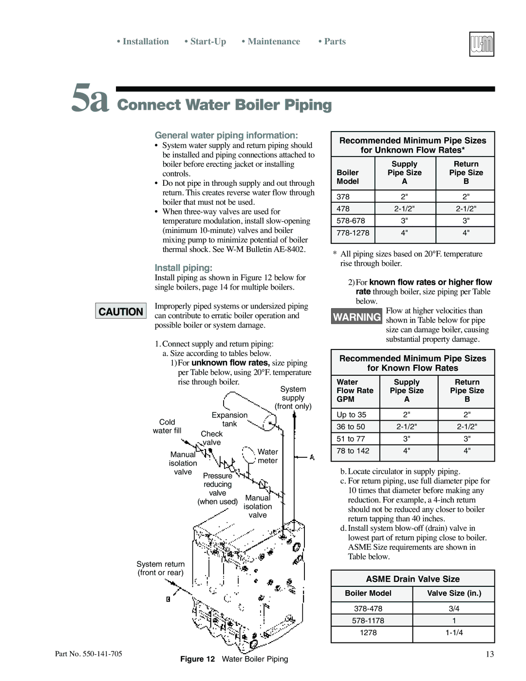 Weil-McLain 78 manual 5a Connect Water Boiler Piping, General water piping information, Install piping 