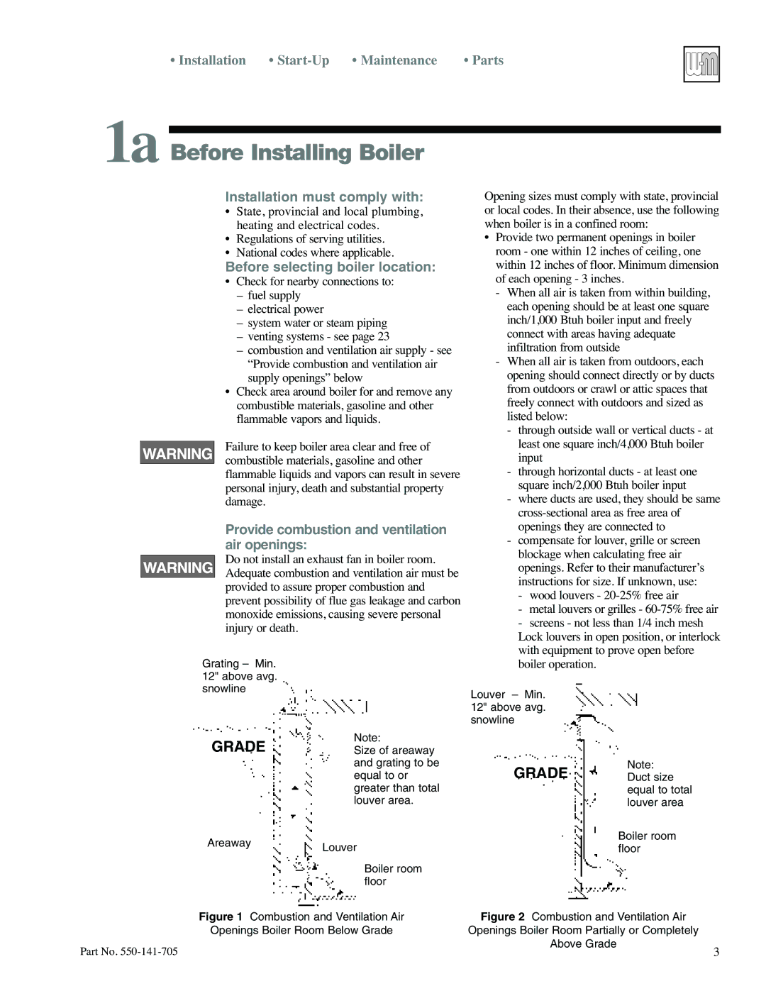 Weil-McLain 78 manual 1a Before Installing Boiler, Installation must comply with, Before selecting boiler location 