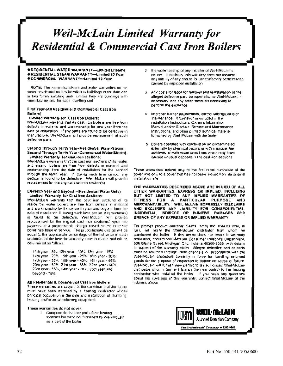 Weil-McLain 78 manual Part No -141-705/0600 