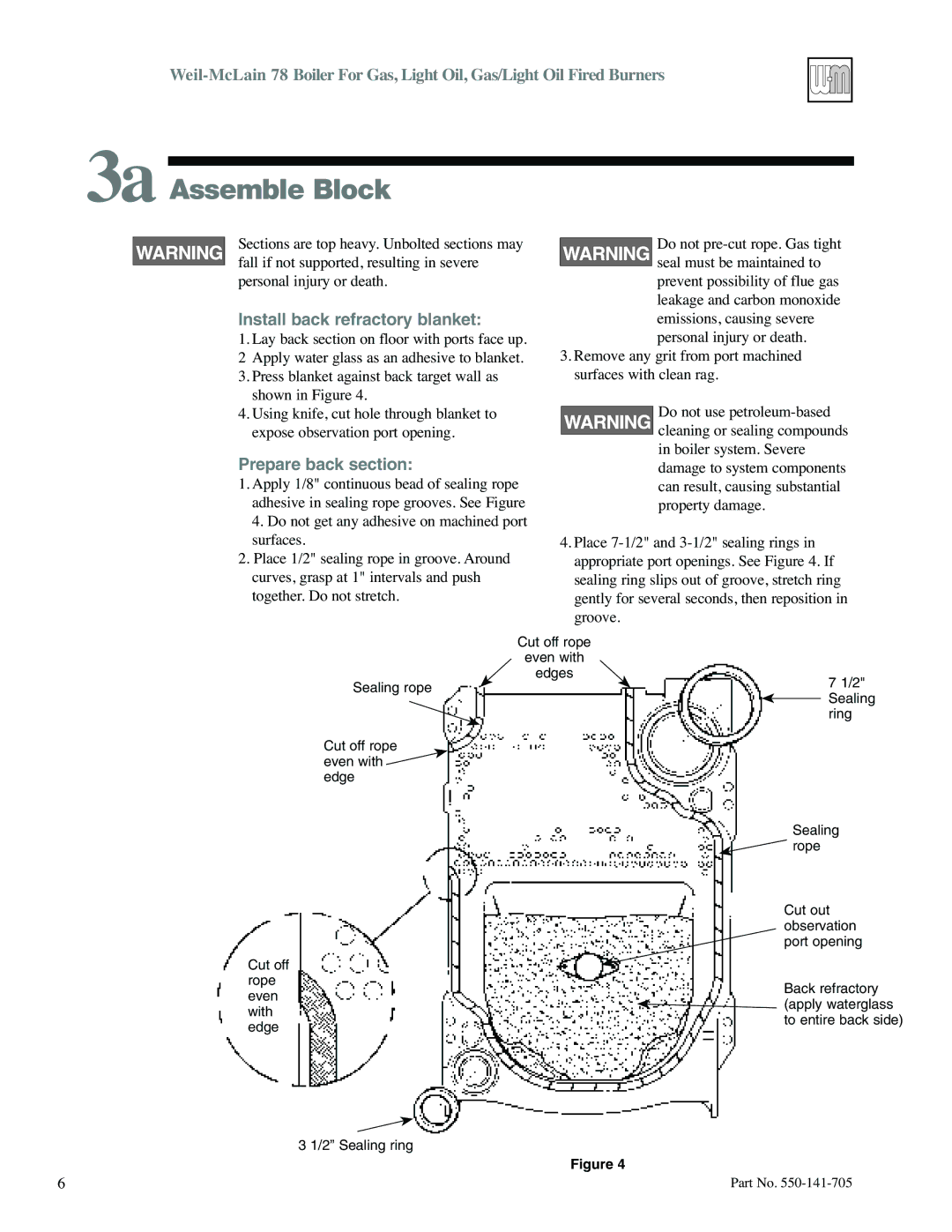 Weil-McLain 78 manual 3a Assemble Block, Install back refractory blanket, Prepare back section 