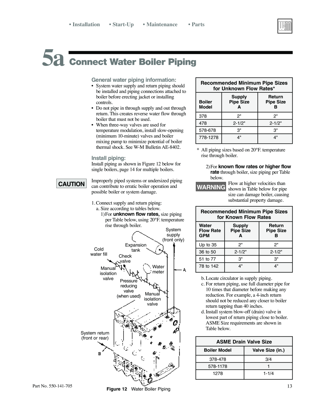 Weil-McLain 78 manual 5a Connect Water Boiler Piping, Installation, Start-Up, Maintenance, General water piping information 