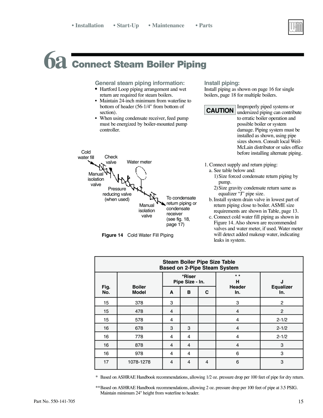 Weil-McLain 78 manual 6a Connect Steam Boiler Piping, Installation, Start-Up, Maintenance, General steam piping information 