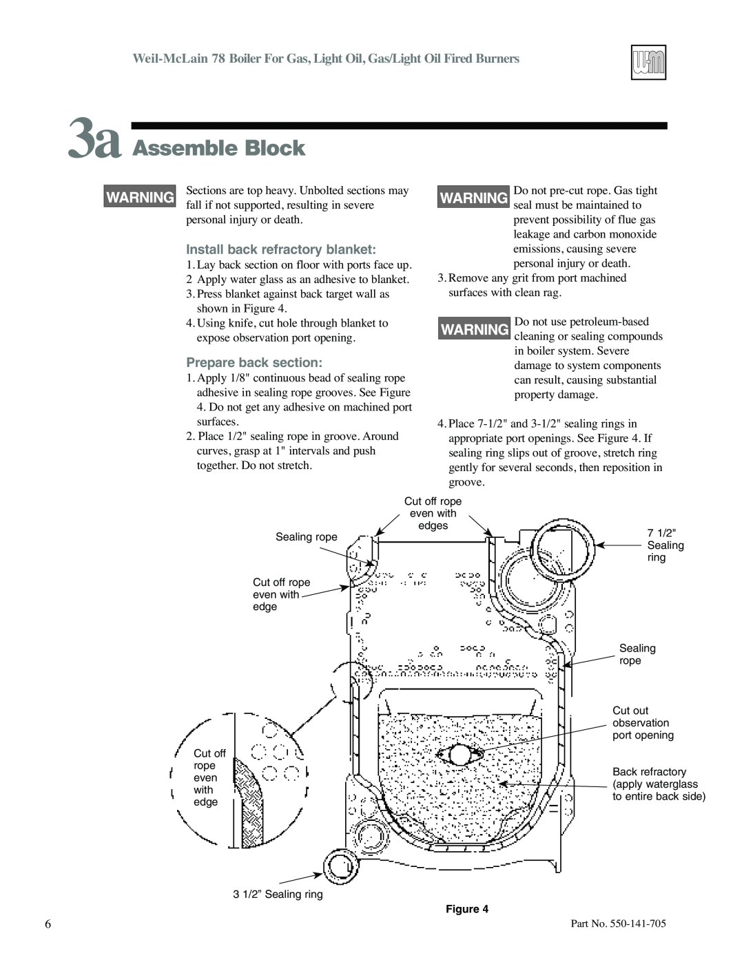 Weil-McLain 78 manual 3a Assemble Block, Install back refractory blanket, Prepare back section 