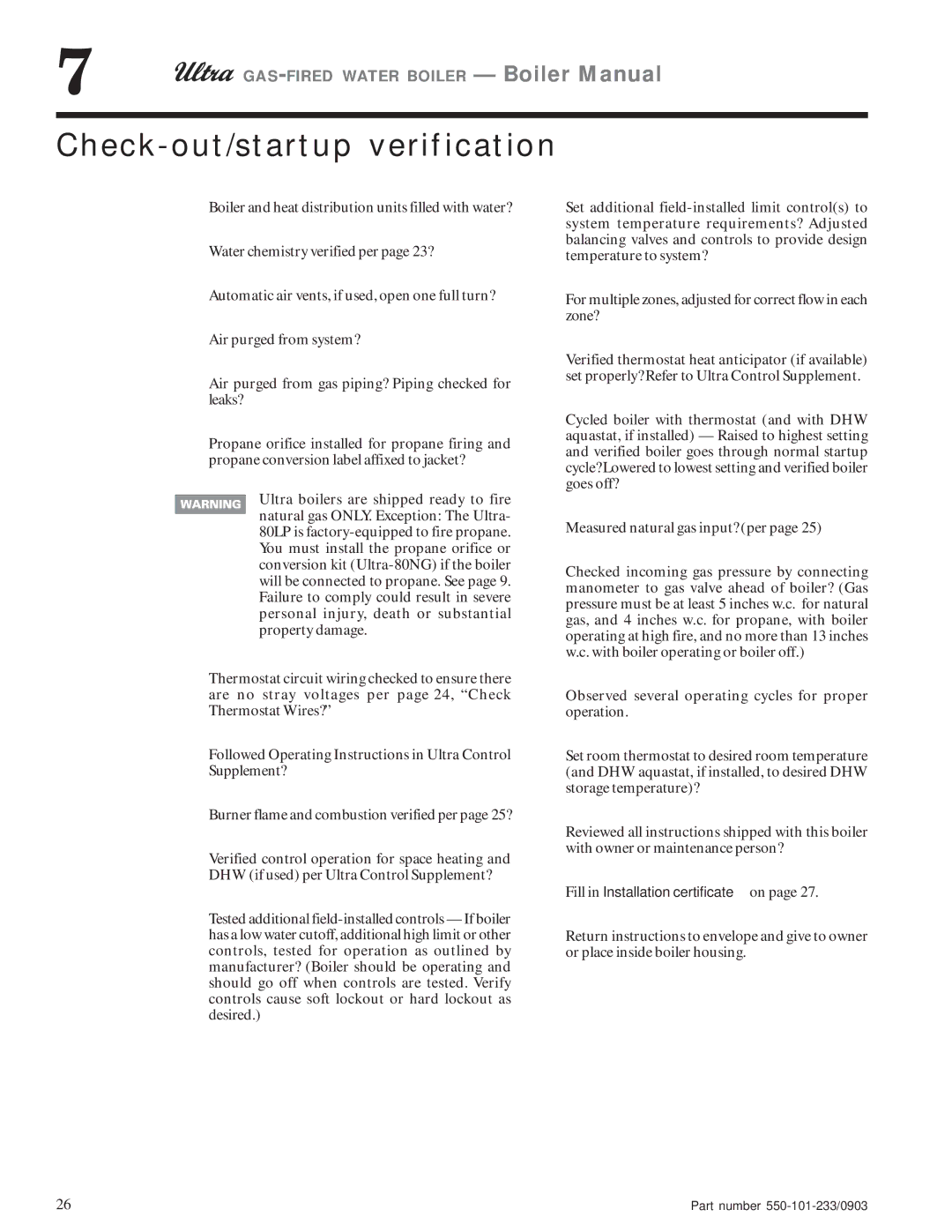 Weil-McLain 230, 80, 310, 105, 155 manual Check-out/startup verification 