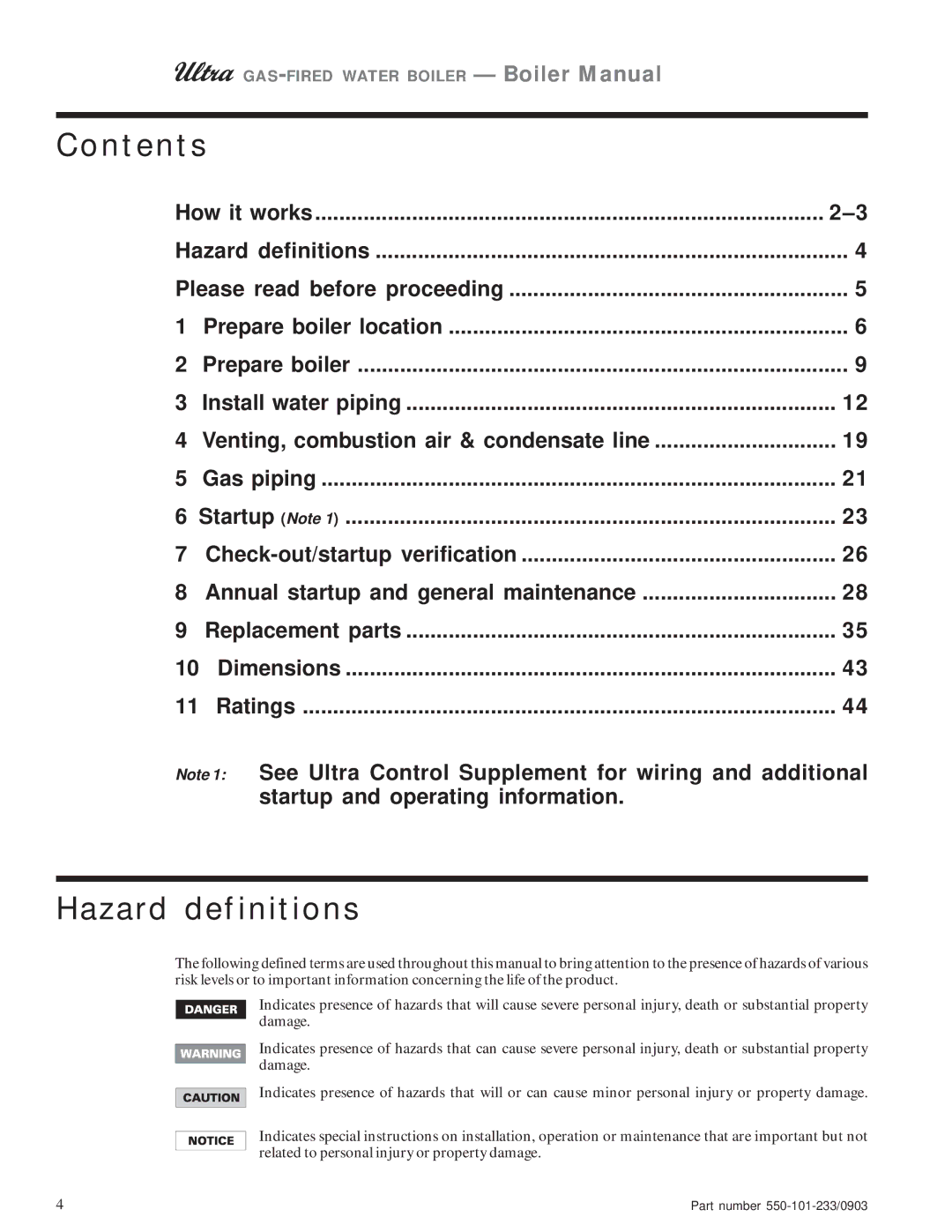 Weil-McLain 155, 80, 230, 310, 105 manual Contents, Hazard definitions 