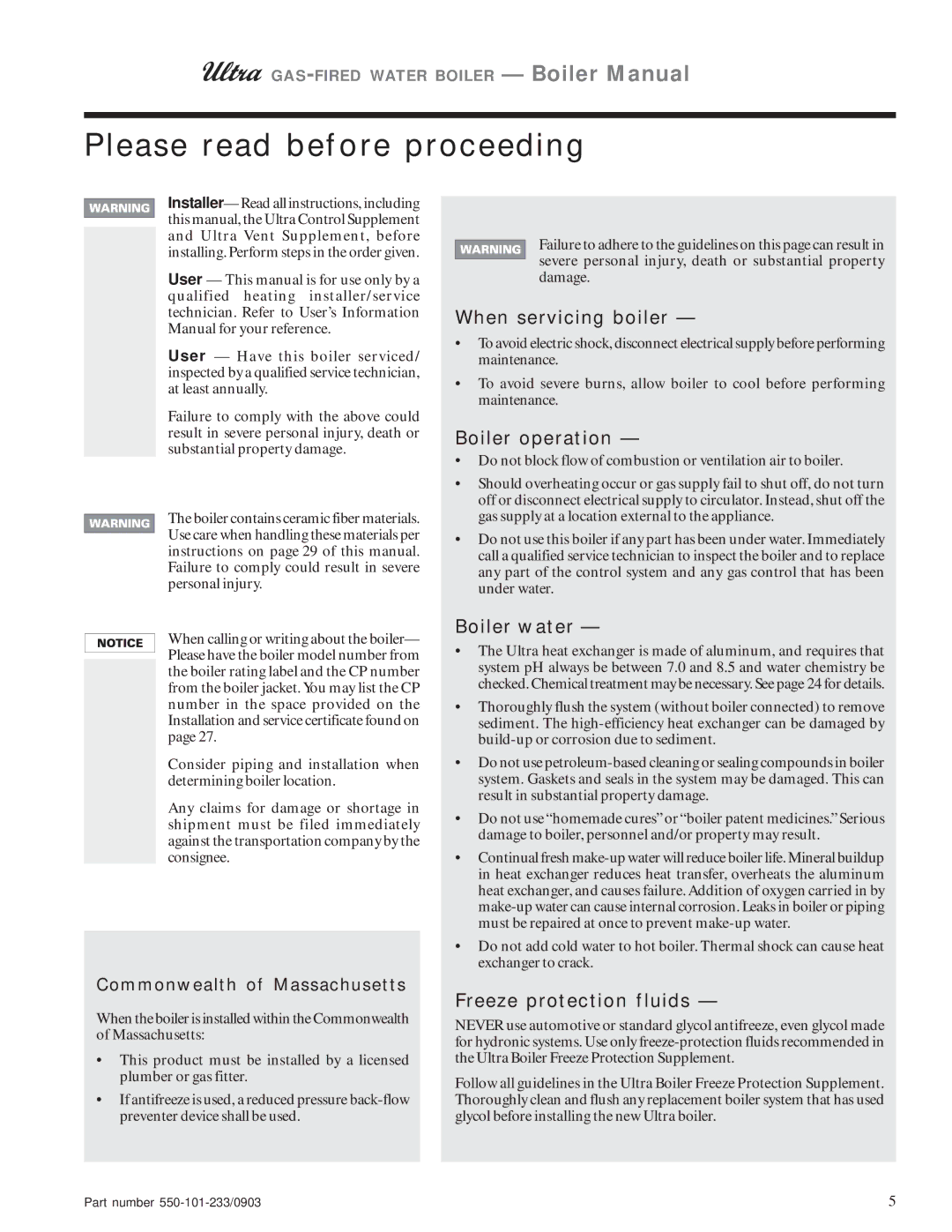 Weil-McLain 80, 230, 310, 105, 155 manual Please read before proceeding, When servicing boiler, Boiler operation, Boiler water 