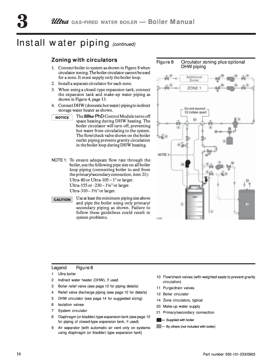 Weil-McLain 230, 80, 310 Install water piping continued, Zoning with circulators, GAS-FIRED WATER BOILER - Boiler Manual 