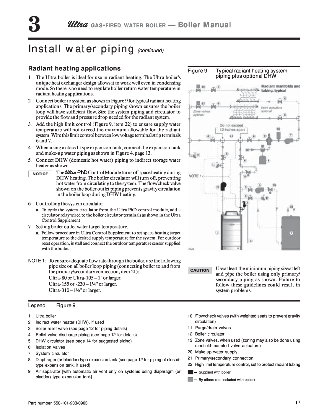 Weil-McLain 310, 80 Install water piping continued, Radiant heating applications, GAS-FIRED WATER BOILER - Boiler Manual 