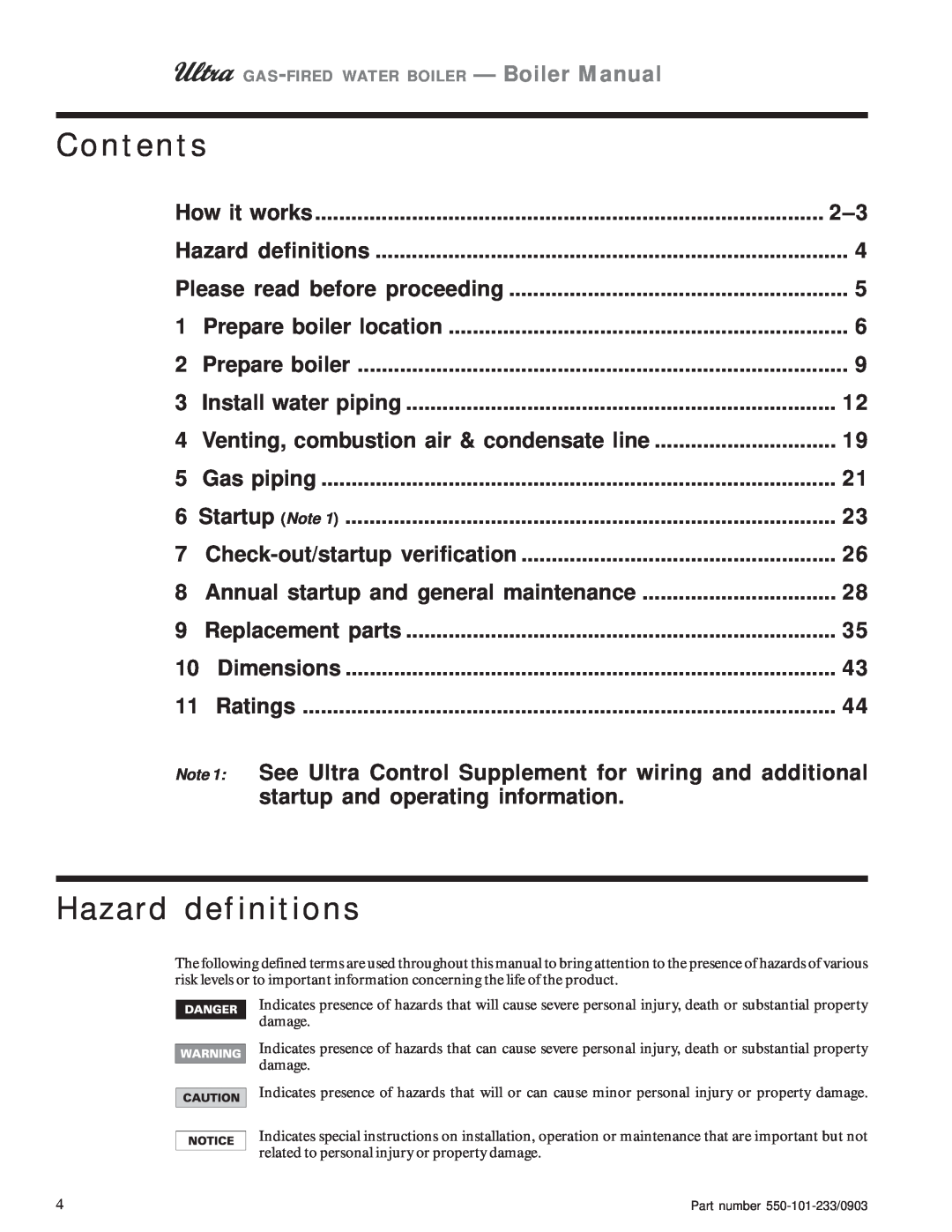 Weil-McLain 155, 80, 230, 310, 105 manual Contents, Hazard definitions 