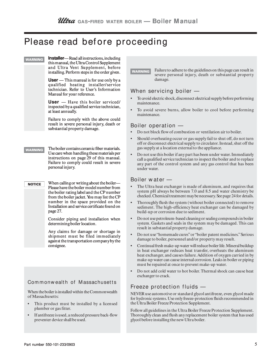 Weil-McLain 80, 230, 310, 105, 155 manual Please read before proceeding, When servicing boiler, Boiler operation, Boiler water 