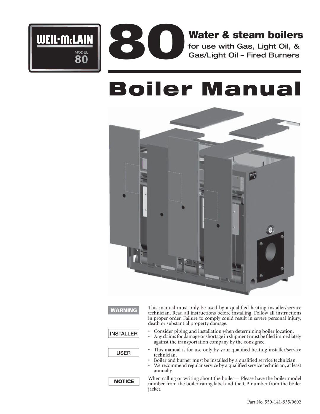 Weil-McLain 80 manual Boiler Manual 