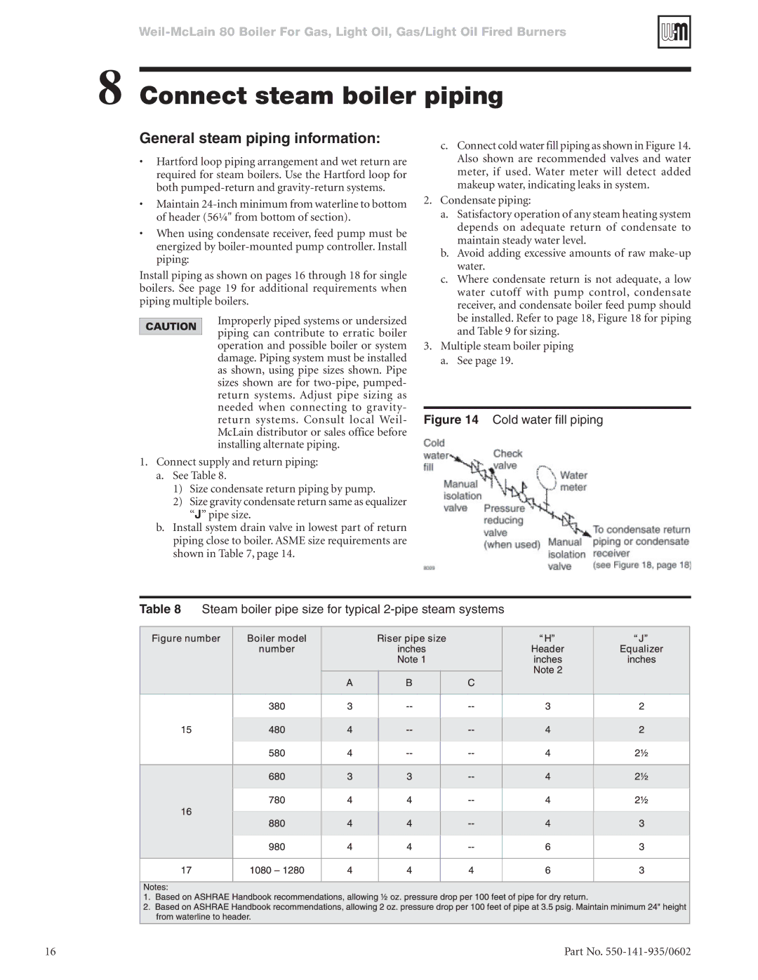 Weil-McLain 80 manual Connect steam boiler piping, General steam piping information 